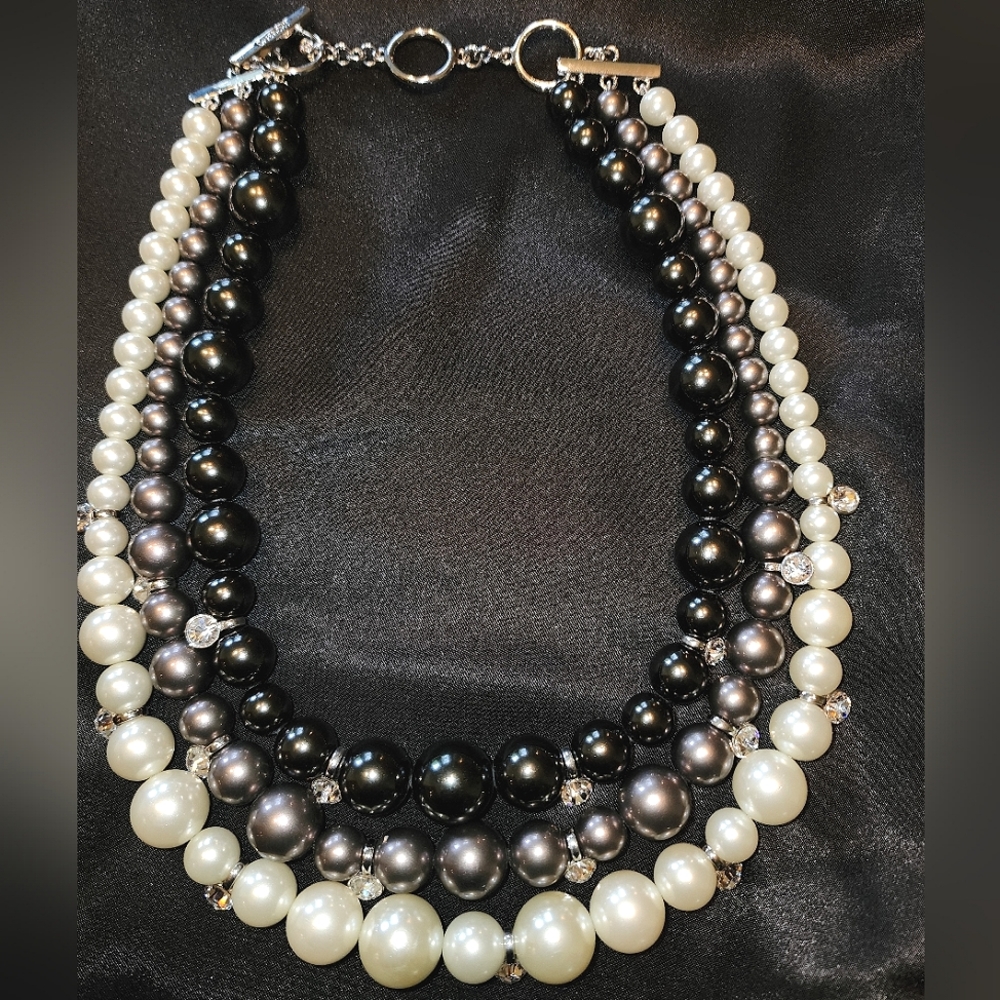 Exquisite Givenchy Triple Strand Faux Pearl with Crystal Embellishments